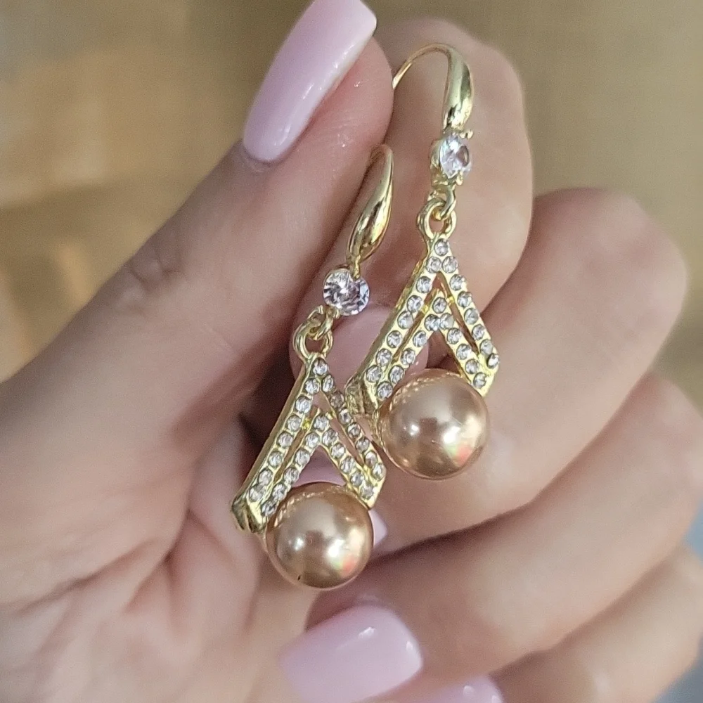 Chocolate Pearl CZ Drop Earrings, S925 wires - Picture 6 of 9